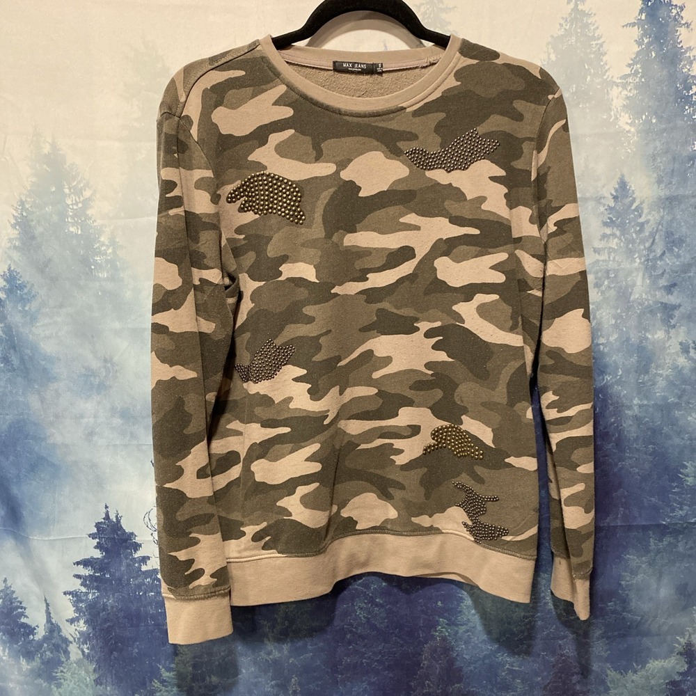 Max Jeans Camo Studded‎ Sweatshirt/Top Long Sleeve Camouflage Sz Small